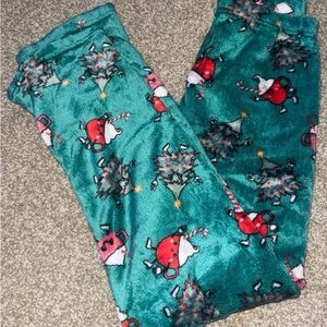 Festive Teal Pajama Pants with Holiday Print